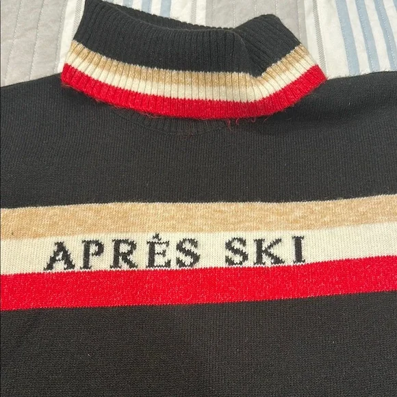 Black Après Ski Sweater with Red and Cream Stripes - Picture 3 of 4
